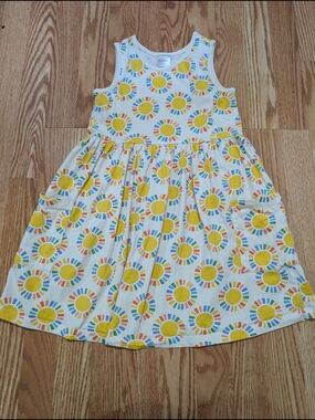 Hanna Andersson Girls' Cotton Sleeveless Dress - White & Yellow 130 8